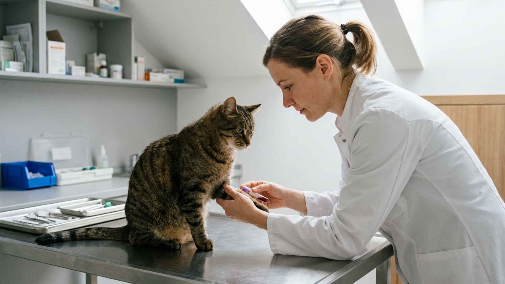 Gato con ictericia en el veterinario